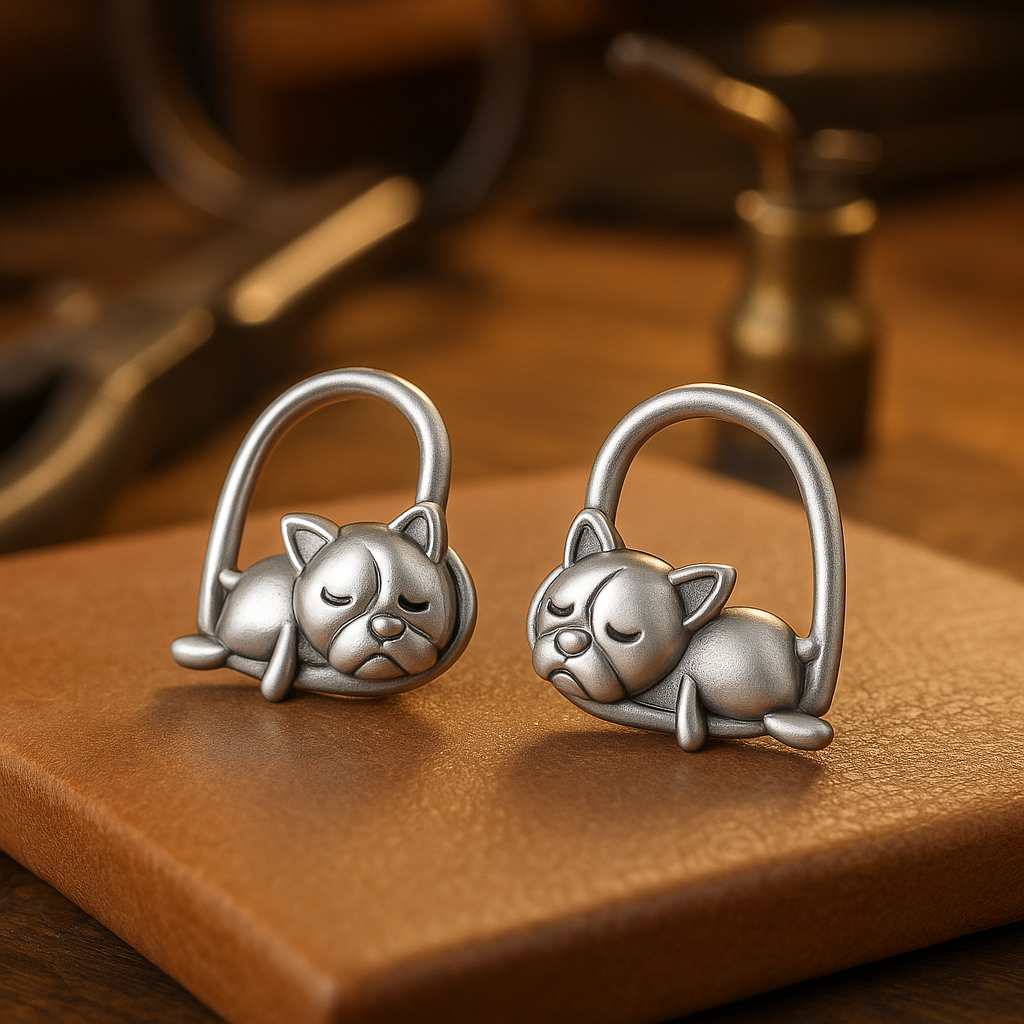 925 Silver Sleeping Puppy Stud Earrings 0