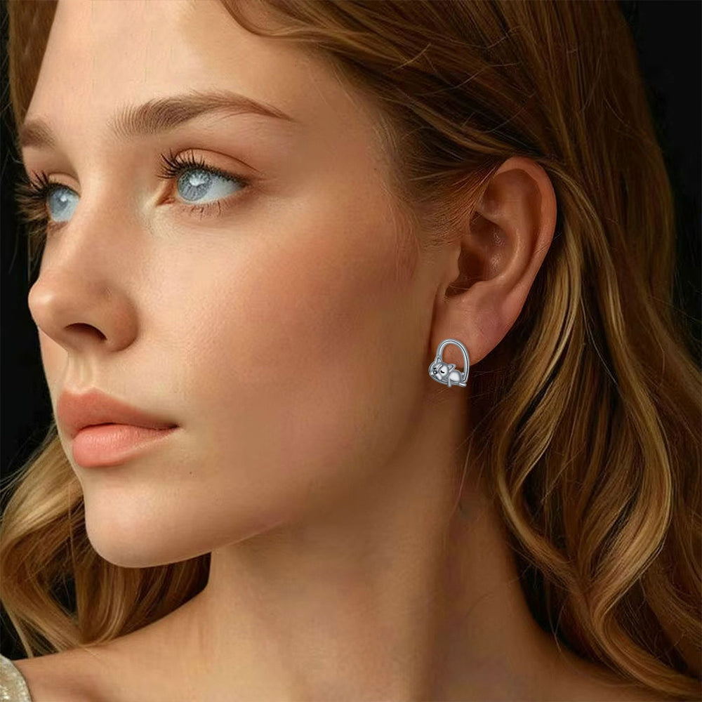 925 Silver Sleeping Puppy Stud Earrings 1