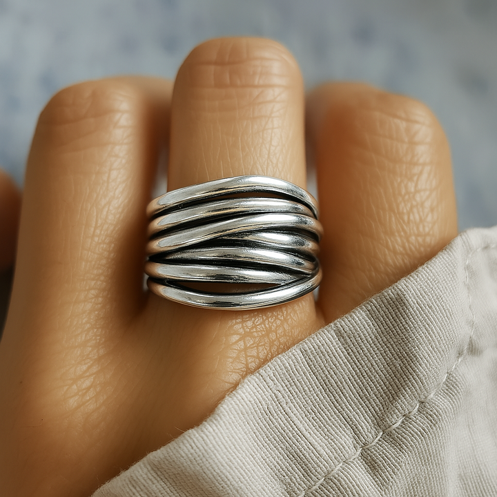 925 Sterling Silver Adjustable Layered Ring 6