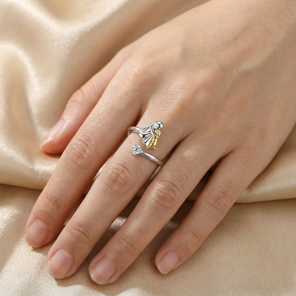 925 Sterling Silver Dog Ring wit Zirconia – Adjustable & Handmade