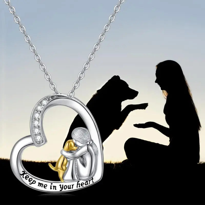925 Sterling Silver Necklace – Heart & Dog Design with Zirconia 0
