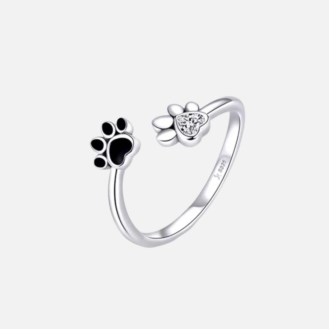 925 Sterling Silver Paw Ring – Adjustable with Zirconia & Enamel 0