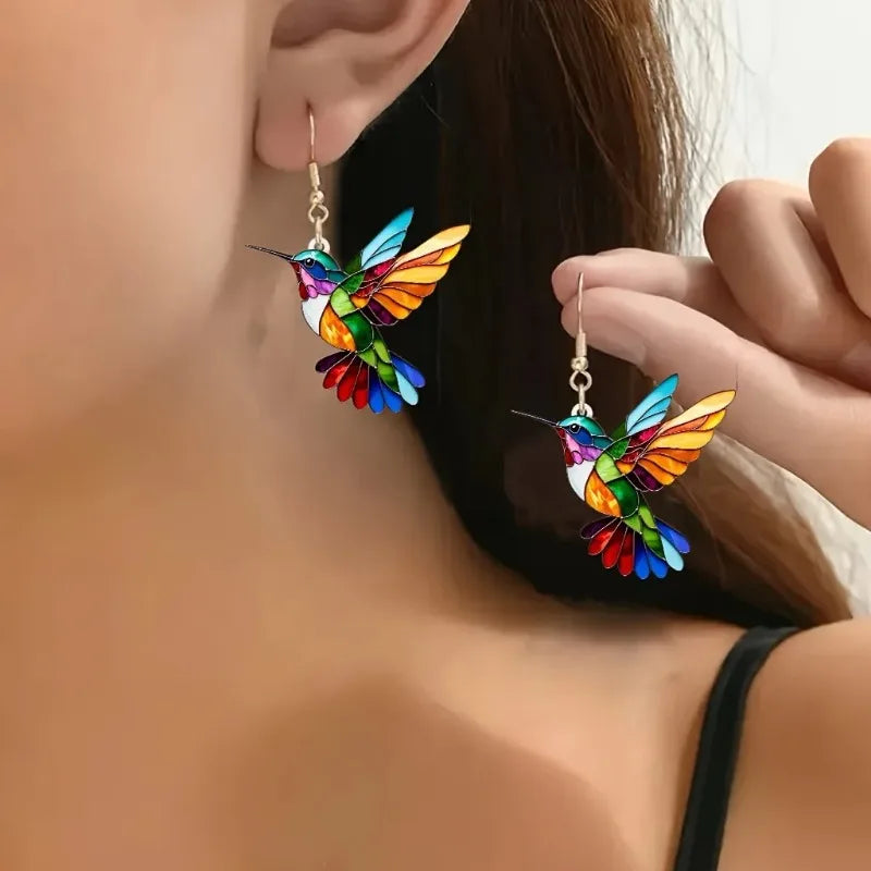 Acrylic Hummingbird Dangle Earrings – Bright 2D Bird Design 0