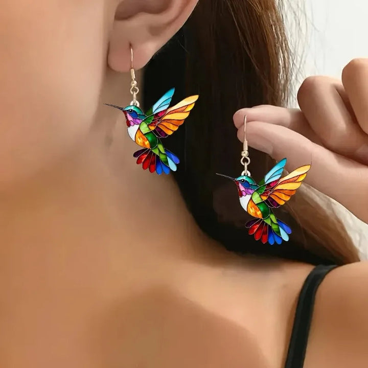 Acrylic Hummingbird Dangle Earrings – Bright 2D Bird Design 0