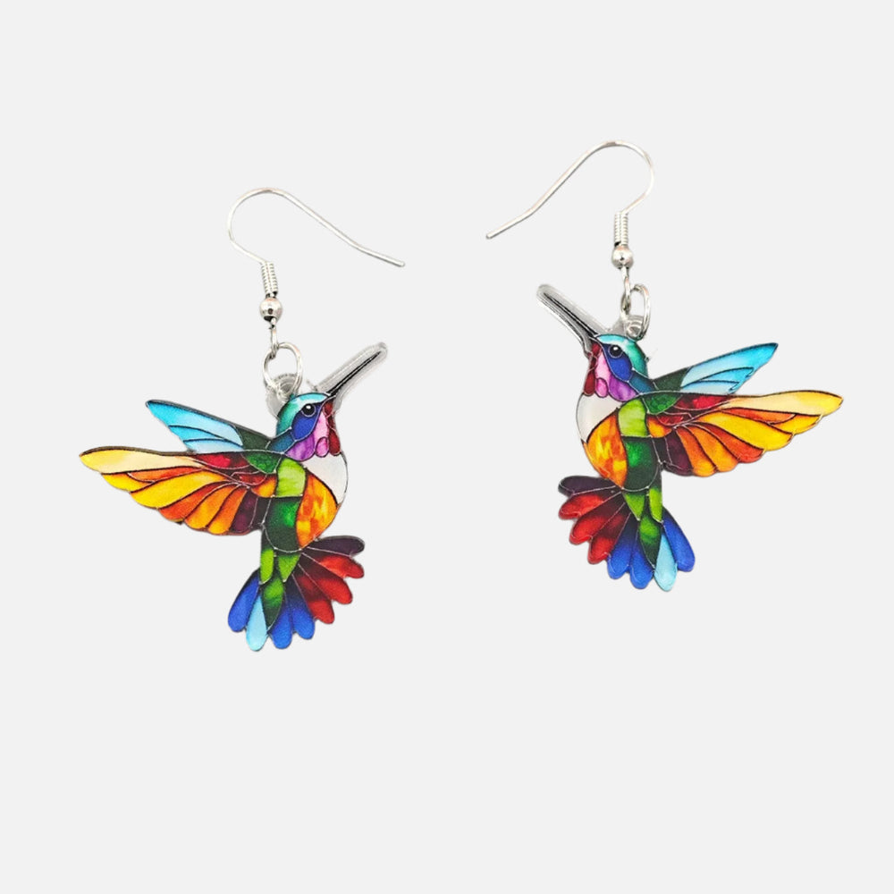 Acrylic Hummingbird Dangle Earrings – Bright 2D Bird Design 1