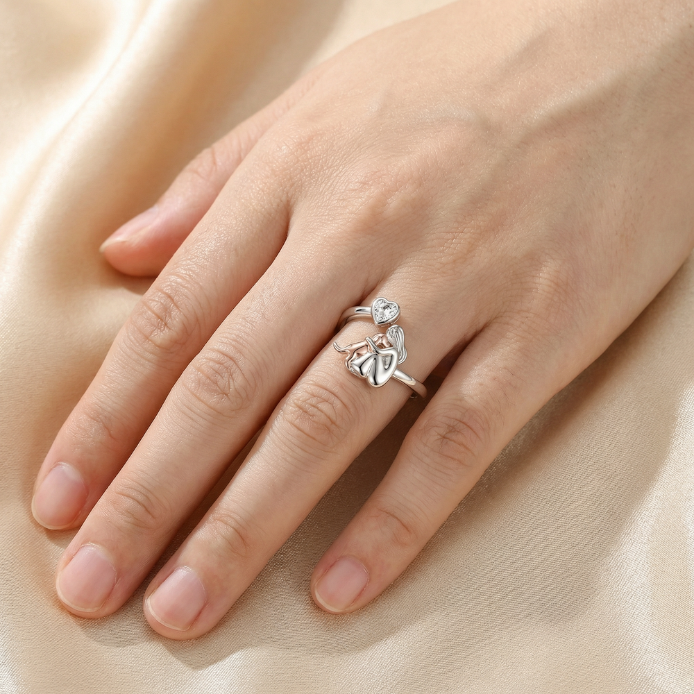 Adjustable Dog Ring in 925 Sterling Silver – “Always in My Heart” with Zirconia