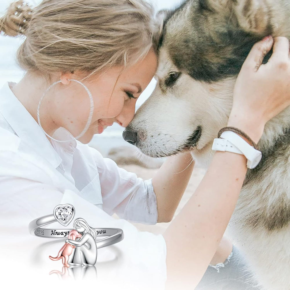 Adjustable Dog Ring in 925 Sterling Silver – “Always in My Heart” with Zirconia 1