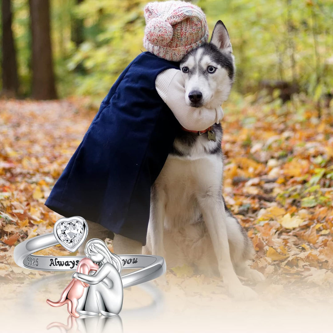 Adjustable Dog Ring in 925 Sterling Silver – “Always in My Heart” with Zirconia 2