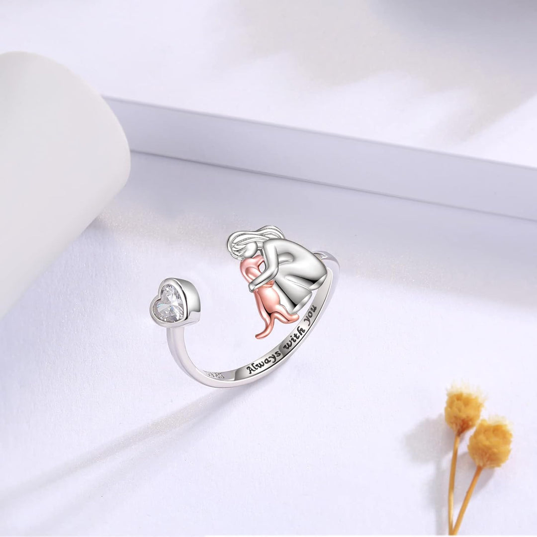 Adjustable Dog Ring in 925 Sterling Silver – “Always in My Heart” with Zirconia 3