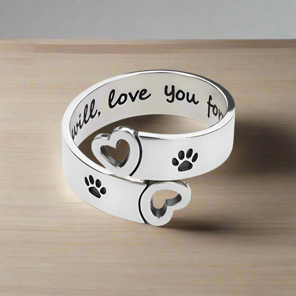 Adjustable Paw & Heart Twist Ring – Stainless Steel 0