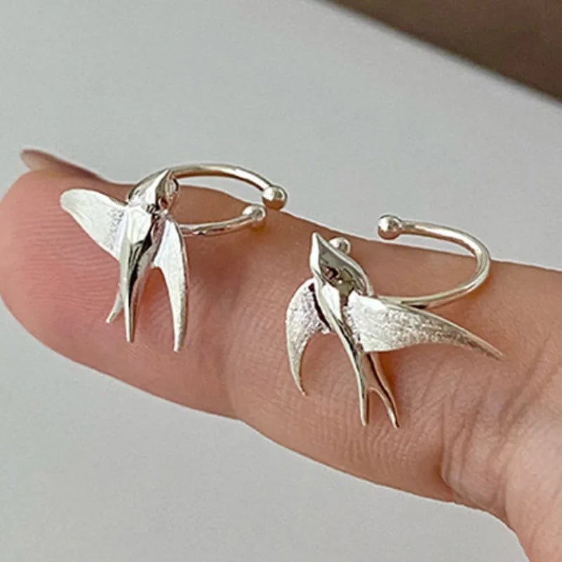 Beautiful Silver Swallow Bird Clip-On Earrings 4