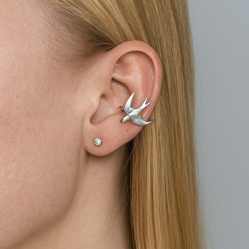 Beautiful Silver Swallow Bird Clip-On Earrings 5