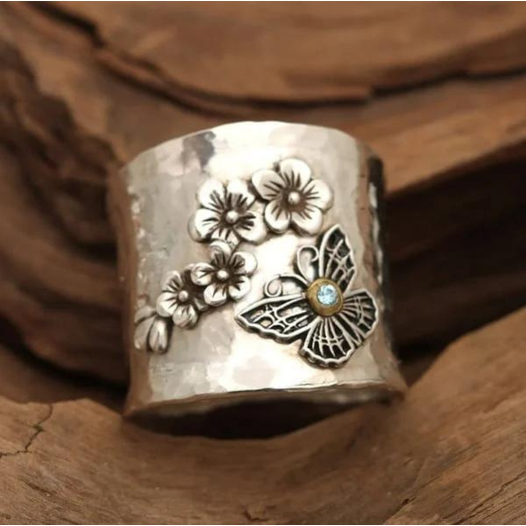 Bee Flower Butterfly Wide Band Ring 0
