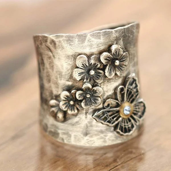 Bee Flower Butterfly Wide Band Ring 1