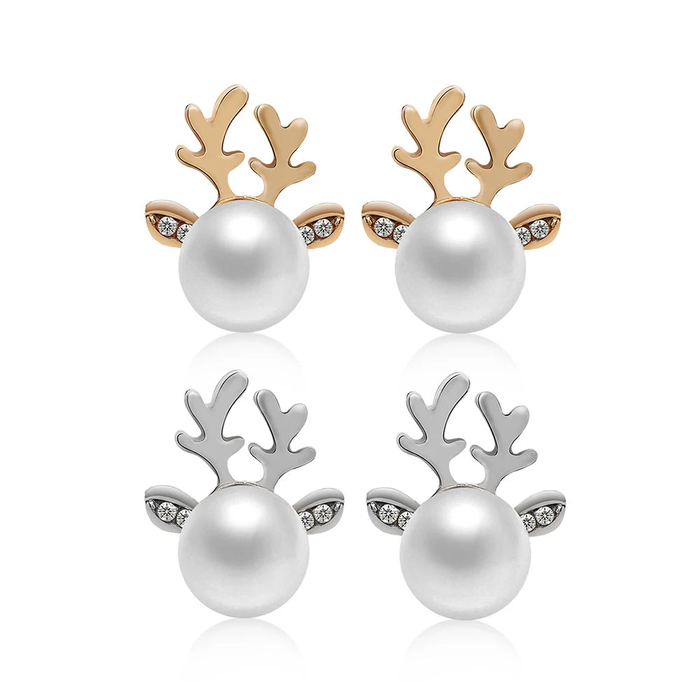 Christmas Reindeer Pearl Earrings 1