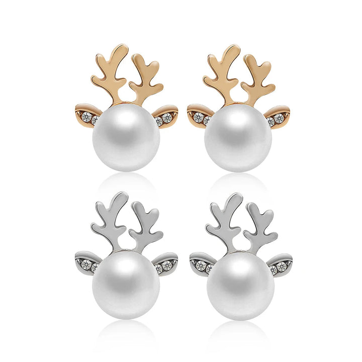 Christmas Reindeer Pearl Earrings 1