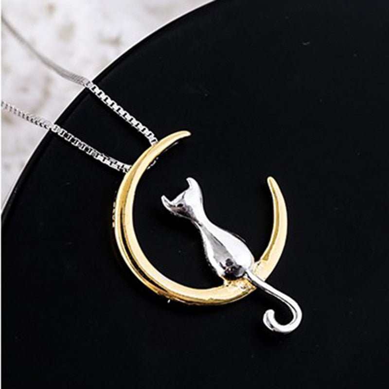 Crescent and cat elegant cat necklace 0