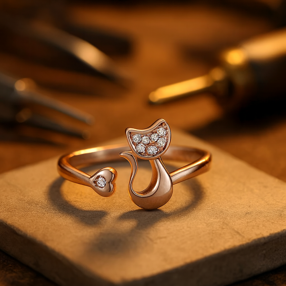 Cute Cat Open Ring – Cubic Zirconia 1