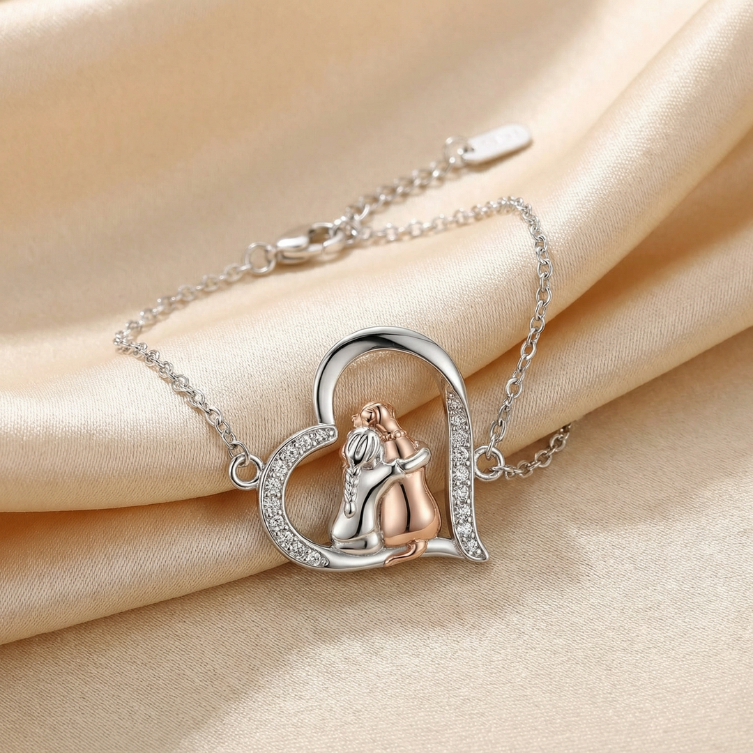 Cute Dog Hug Silver Bracelet