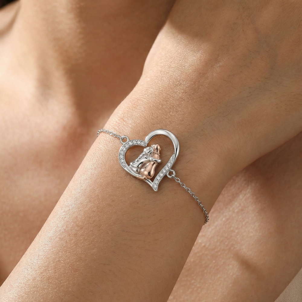 Cute Dog Hug Silver Bracelet