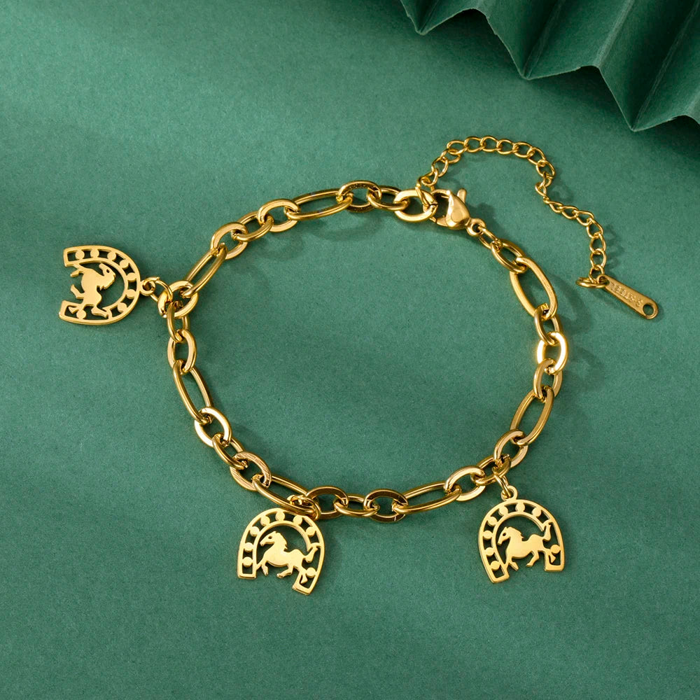 Dawapara Lucky Horseshoe Bracelet Stainless Steel Horseshoes Charm Bracelet for Men Women Equestrian Gifts for Horse Lovers 0