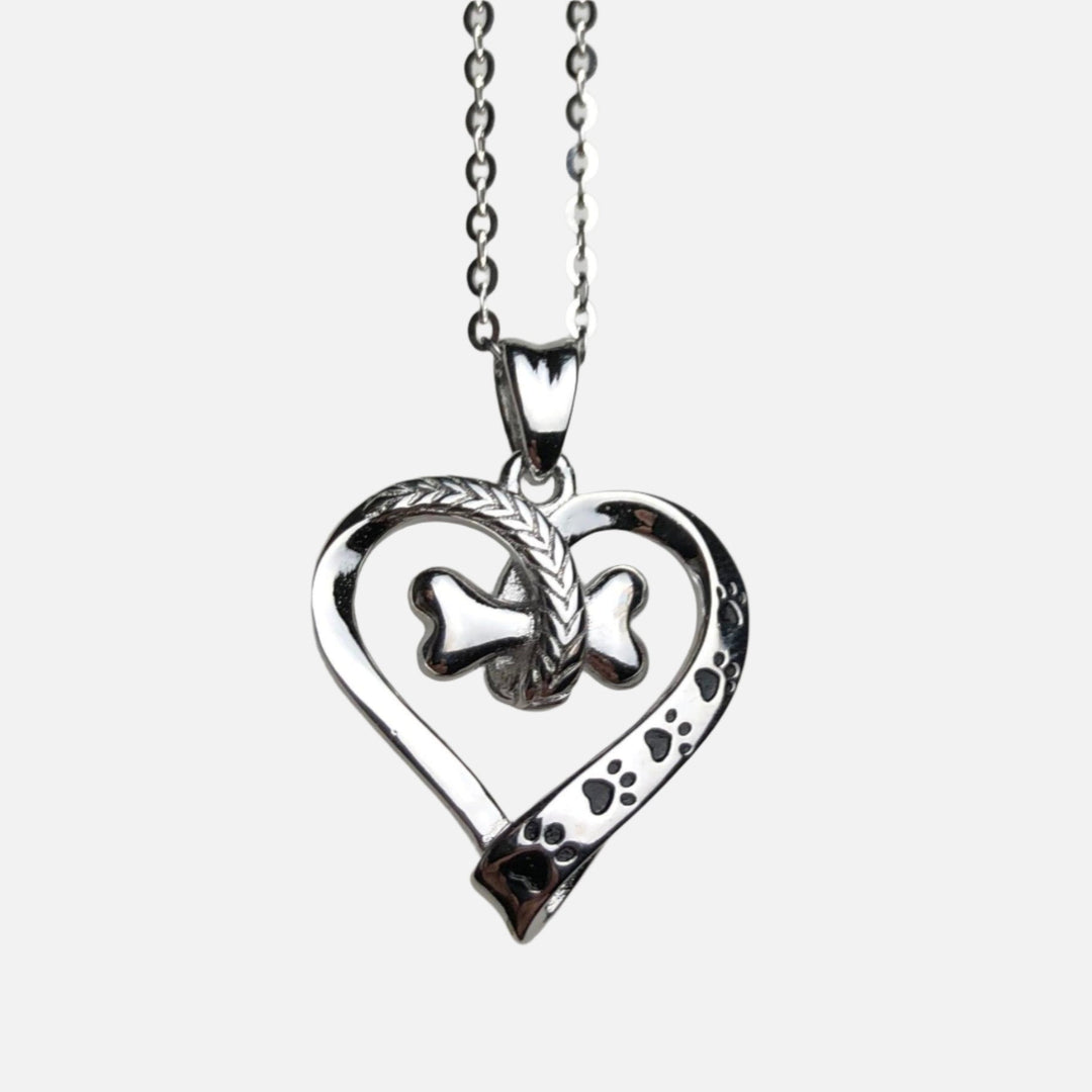 Dog Paw and Heart Necklace in Stainless Steel 1