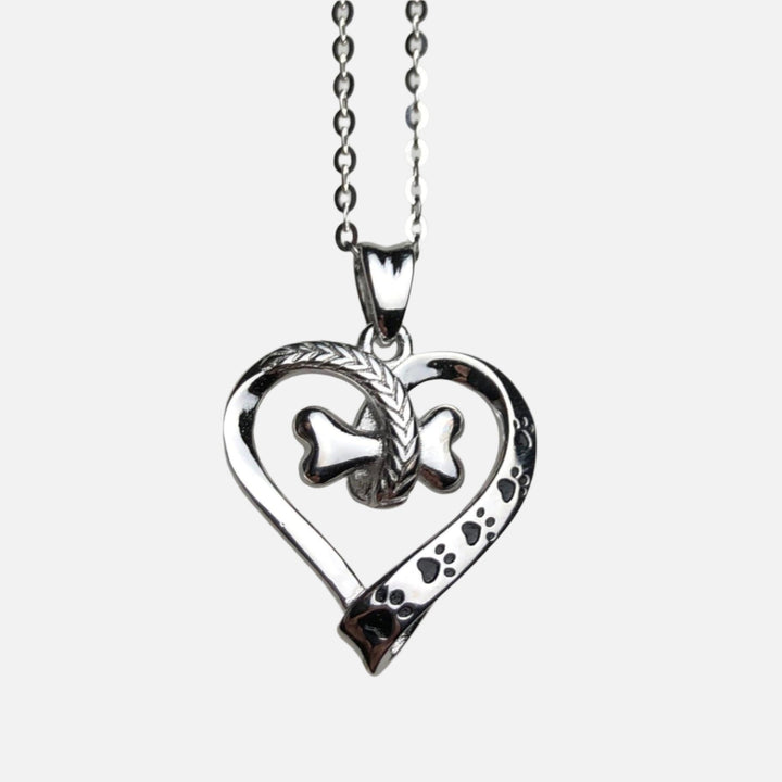 Dog Paw and Heart Necklace in Stainless Steel 1