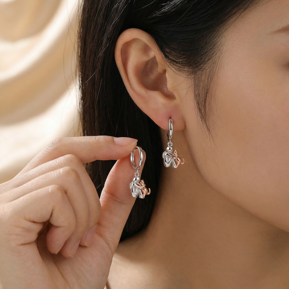 Forever in Your Heart" Cat Hug Dangle Earrings