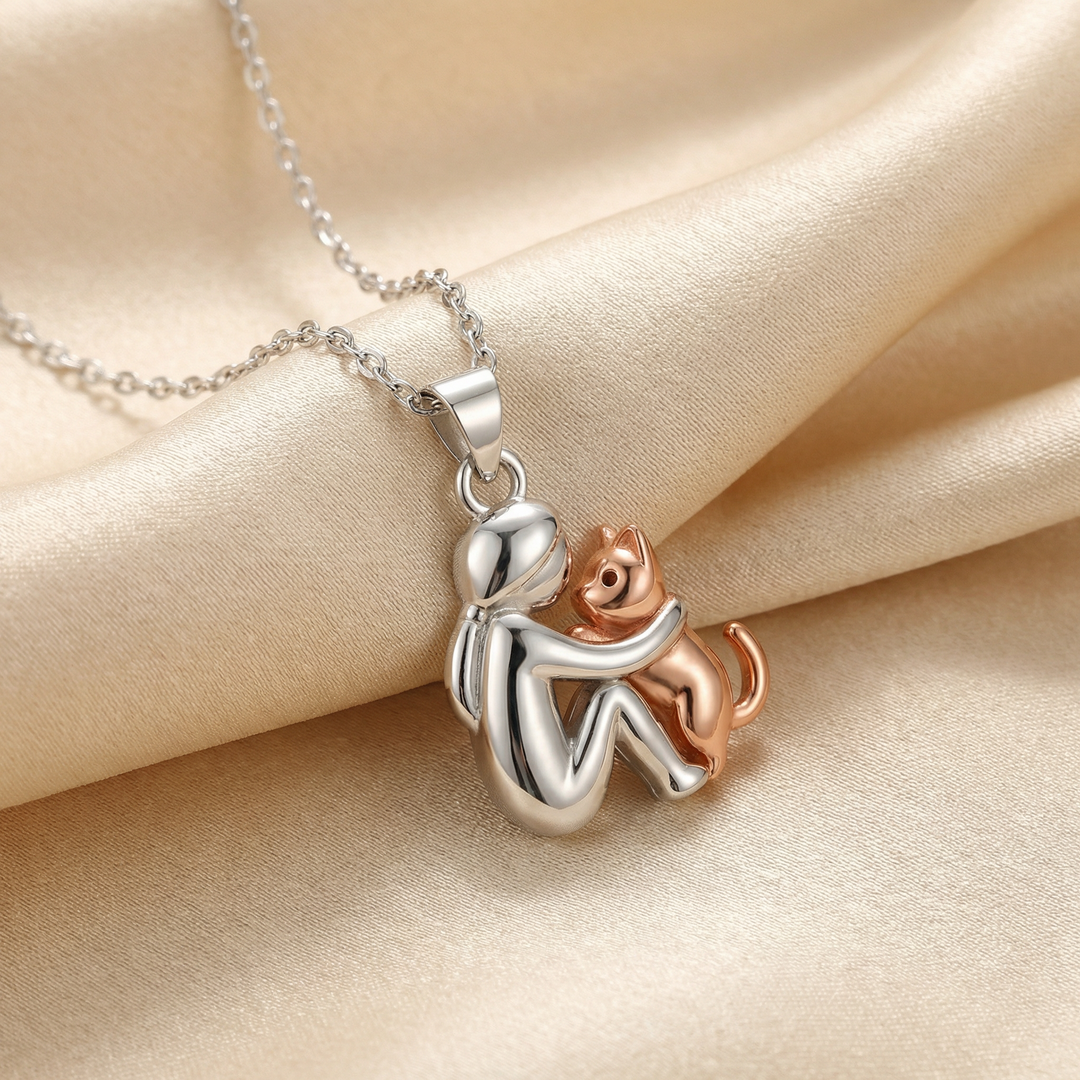 Forever in Your Heart" Cat Hug Necklace Set + FREE Matching Earrings