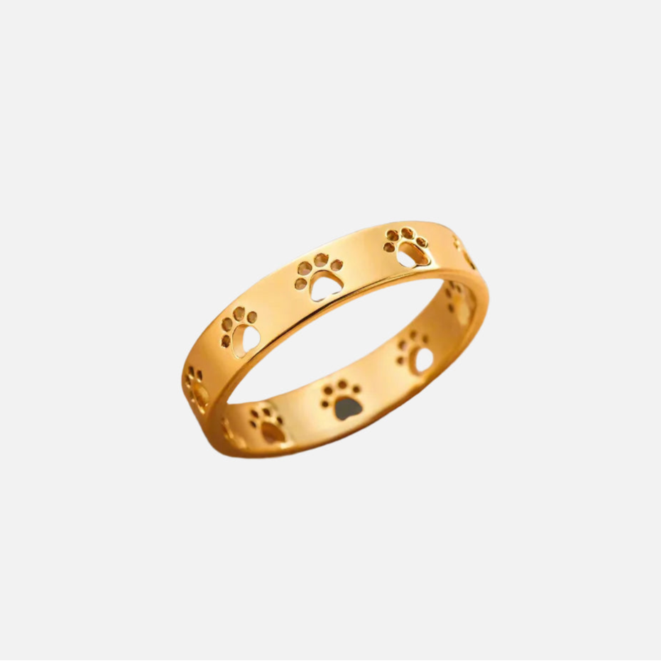 Gold-Tone Paw Print Ring – Stainless Steel 0