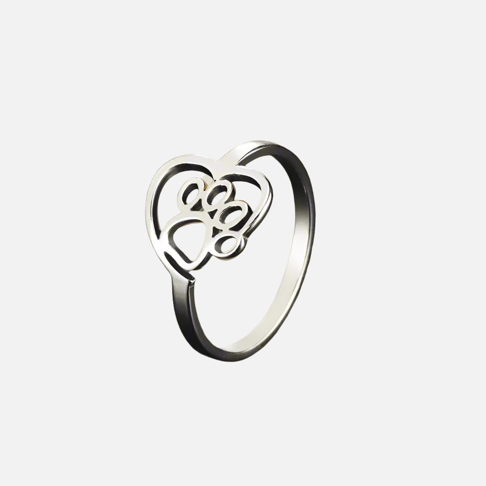 Gold-Tone Paw & Heart Ring – Stainless Steel Jewelry for Pet Lovers 1