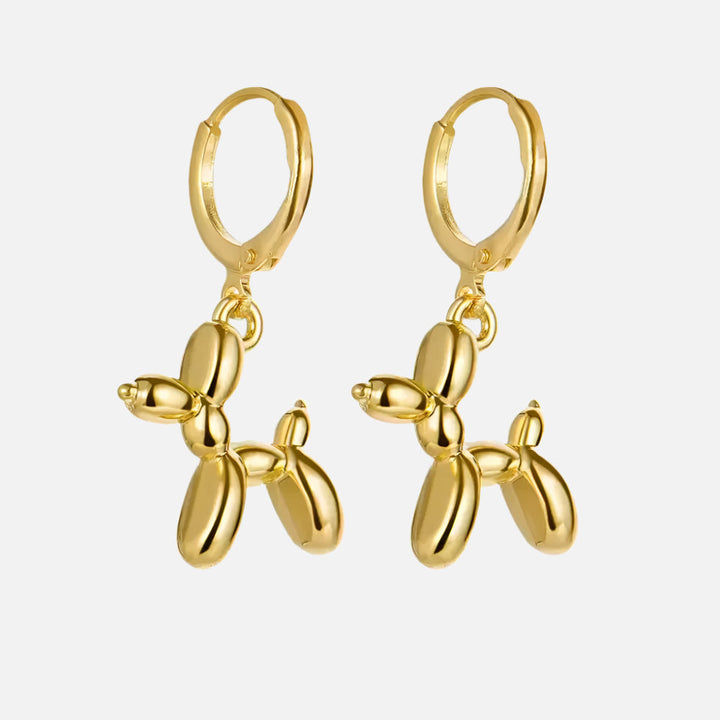 Gold Huggie Earrings with Mini Balloon Dog Charm 0
