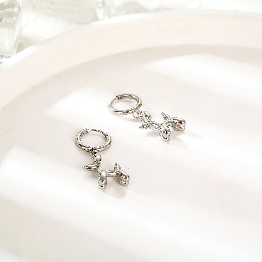 Gold Huggie Earrings with Mini Balloon Dog Charm 3