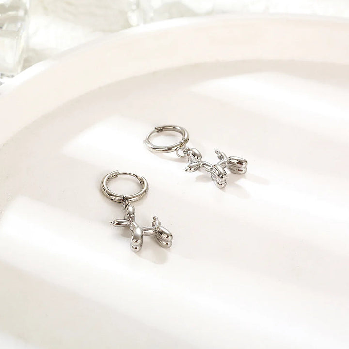 Gold Huggie Earrings with Mini Balloon Dog Charm 3