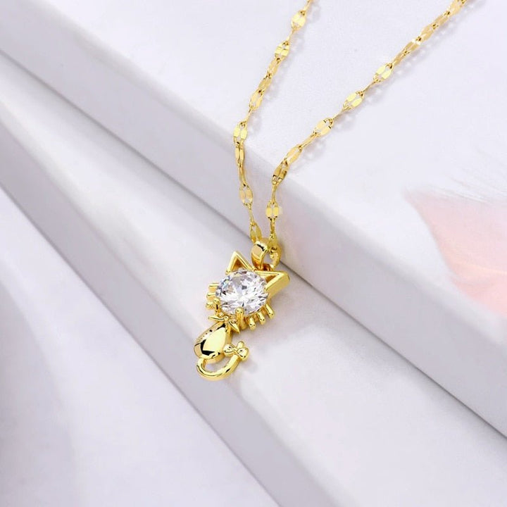 Gold platted cat necklace with zircon 0