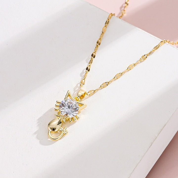 Gold platted cat necklace with zircon 2