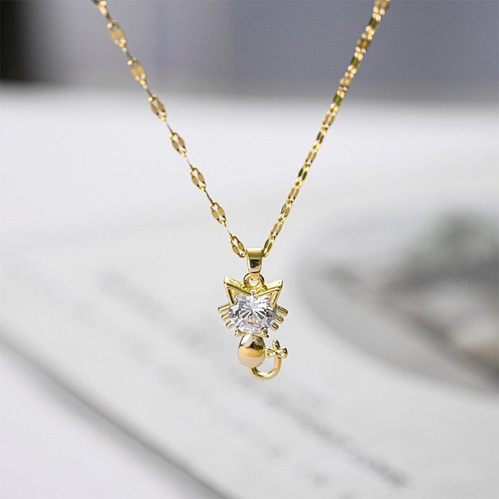 Gold platted cat necklace with zircon 3