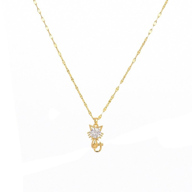 Gold platted cat necklace with zircon 4