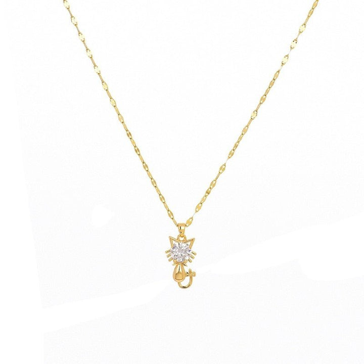 Gold platted cat necklace with zircon 4