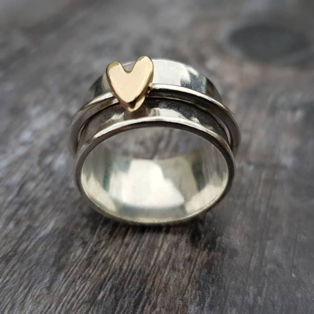 Golden Heart Silver Ring 0