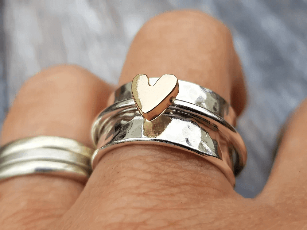 Golden Heart Silver Ring 1