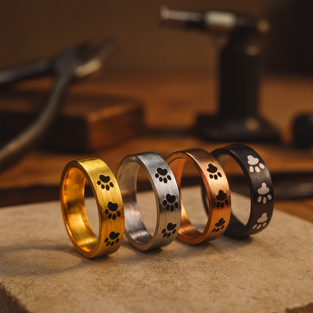 Handcrafted Paw Print Ring in Stainless Steel 1