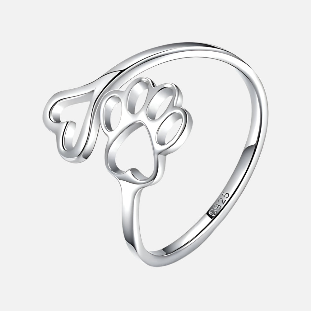 Handcrafted Paw & Heart Ring – Adjustable 925 Sterling Silver 0