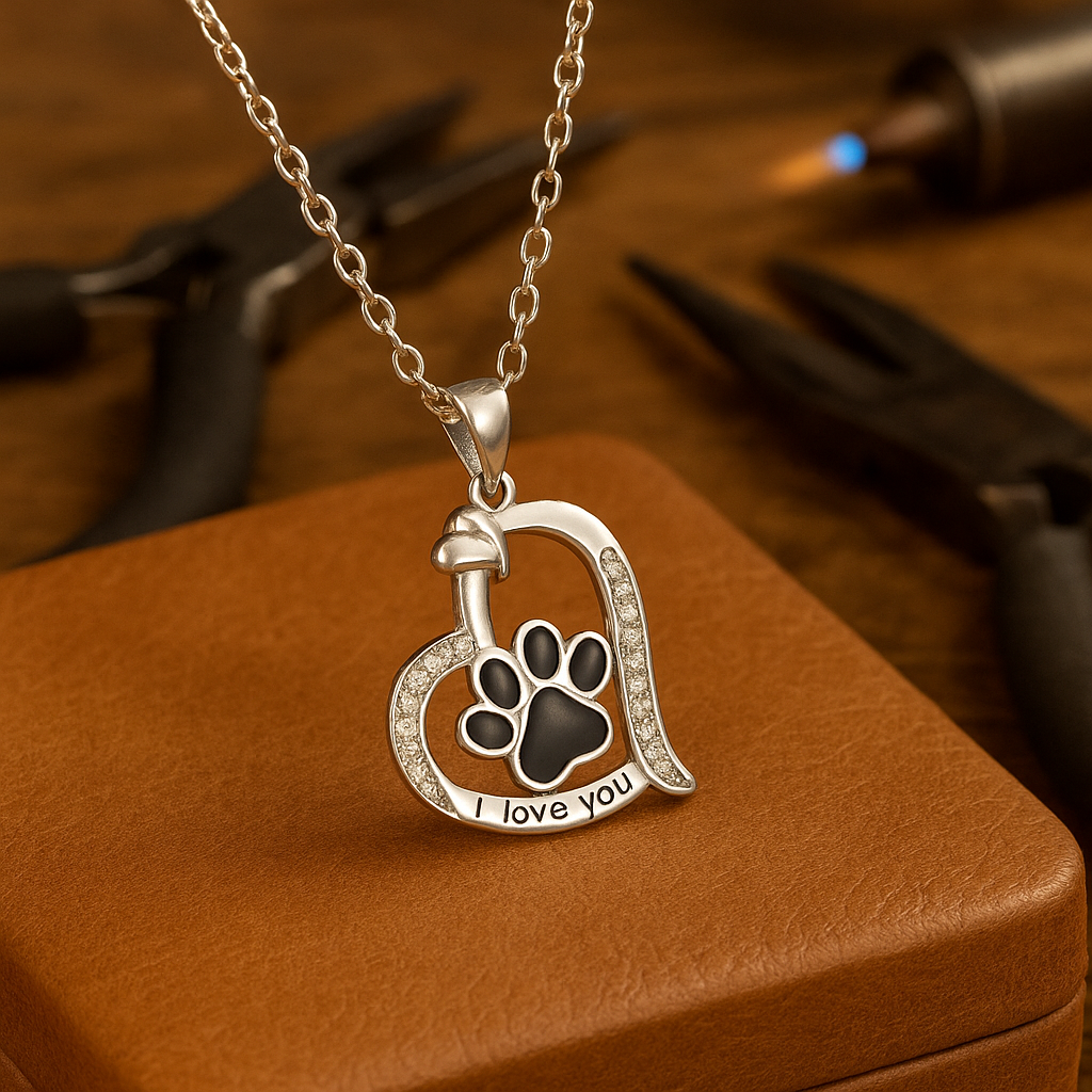 Heart-shaped Dog Paw Print Necklace with Zirconia 0