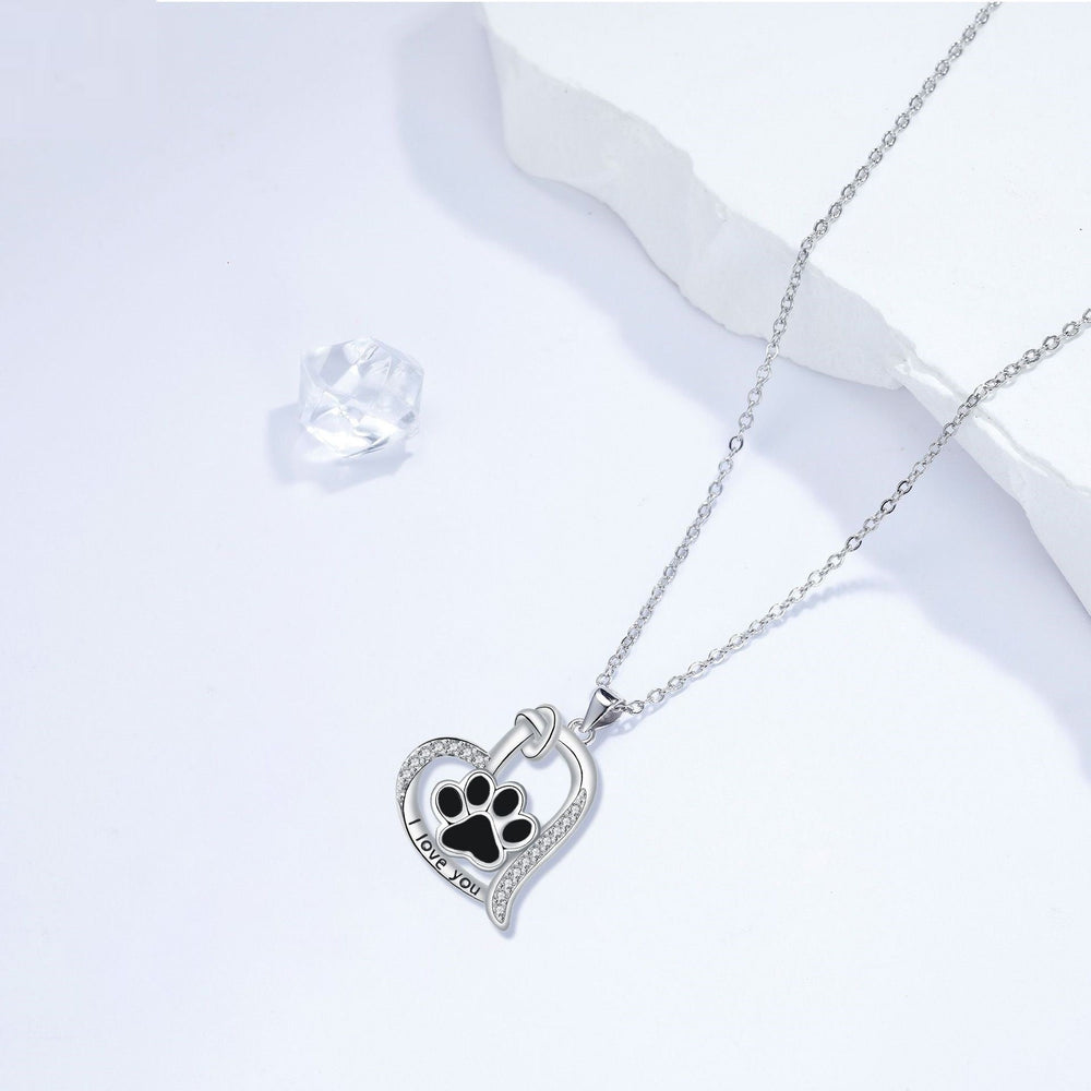 Heart-shaped Dog Paw Print Necklace with Zirconia 1