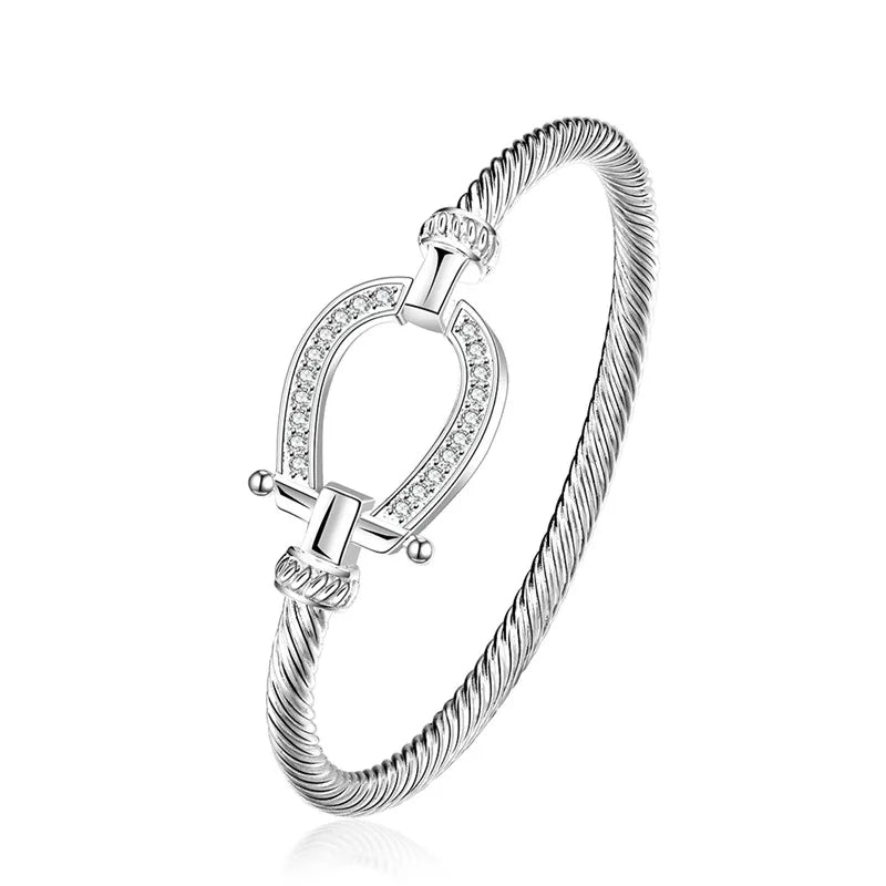 Horsia | Silver Horse Shoe Bangle Bracelet 0