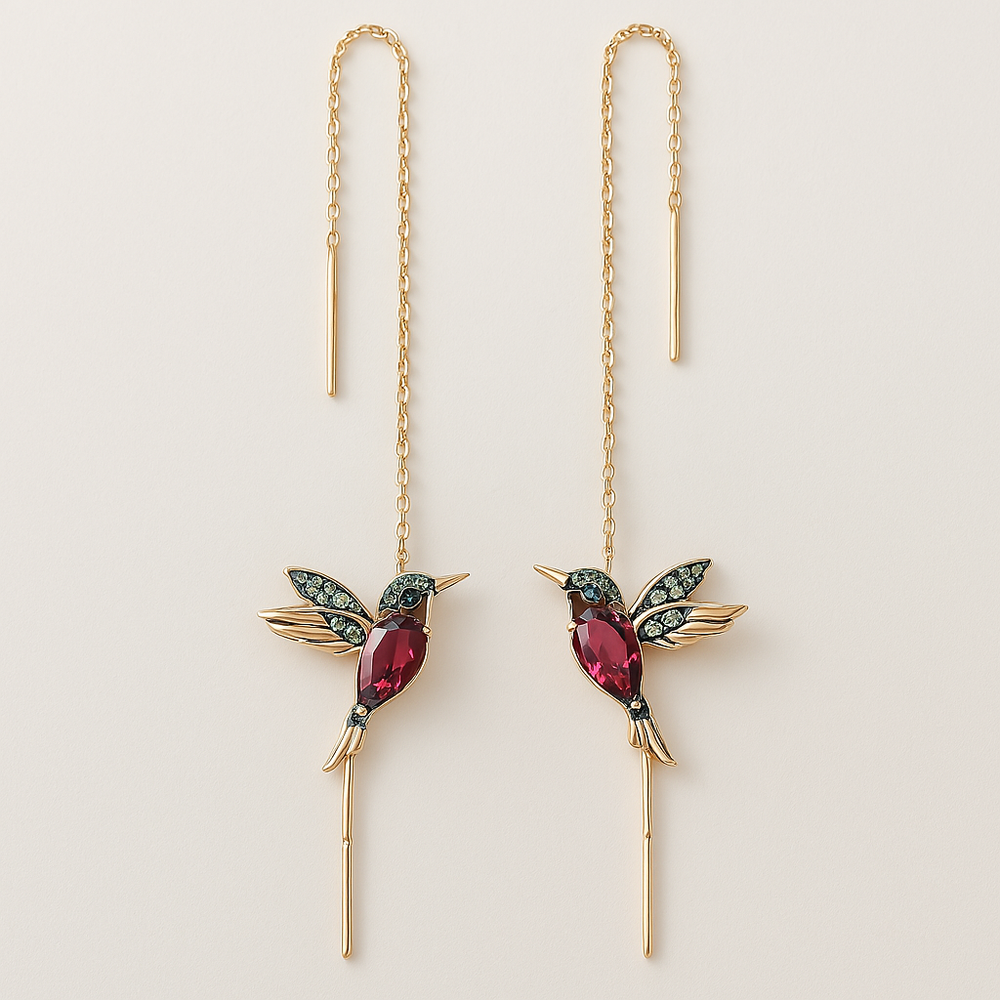Hummingbird Enamel and Zirconia Earrings 1