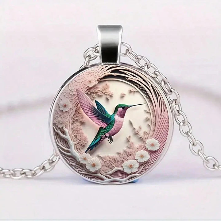 Hummingbird Glass Dome Pendant Necklace 1