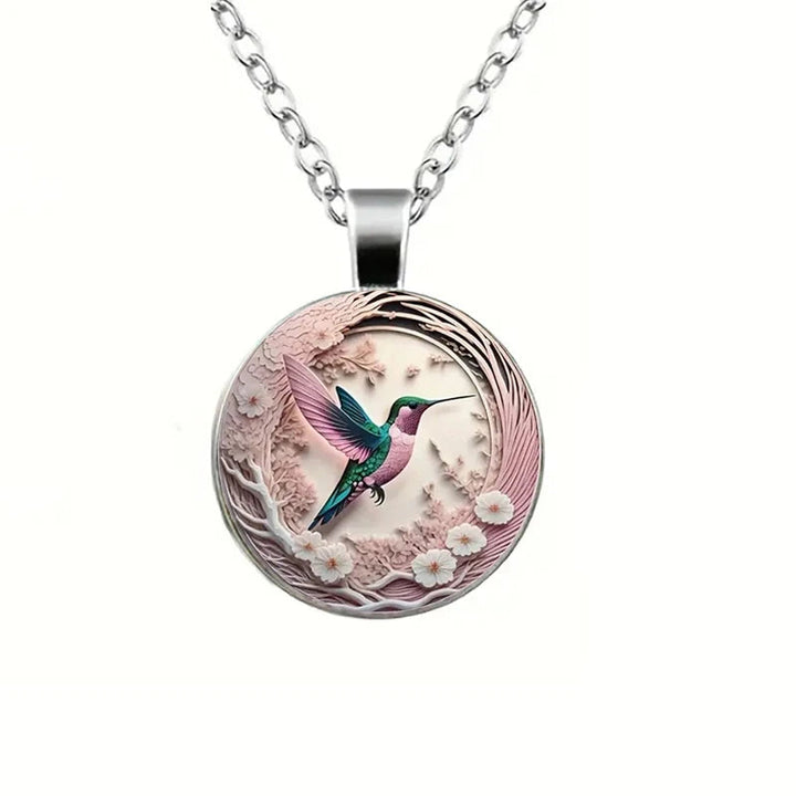 Hummingbird Glass Dome Pendant Necklace 2
