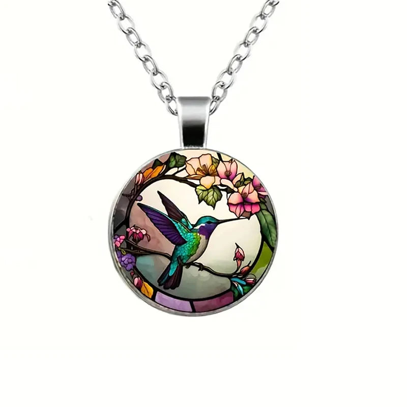 Hummingbird Glass Dome Pendant Necklace 3
